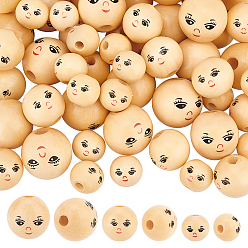 Цвет Древесины 60 шт. 3 стили из натурального дерева, европейские бусины, Круглые бусины с крупными отверстиями и улыбающимся лицом, неокрашенными, деревесиные, 14.5~21.5x13.5~20.5 мм, отверстие : 4~4.5 мм, 20 шт / стиль