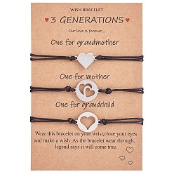 Нержавеющая Сталь Цвет 3 шт. 3 стиль 430 набор браслетов с звеньями в форме сердца из нержавеющей стали, подходящие регулируемые браслеты для лучших друзей пары семьи, цвет нержавеющей стали, 6-1/4~11-3/4 дюйм (16~30 см), 1 шт / стиль