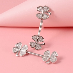Клевер Кольца для сосков из латуни с прозрачным кубическим цирконием, с 304 штифтов из нержавеющей стали, цвет нержавеющей стали, клевер, 14x11.5 мм