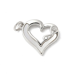 Платина Подвески из латуни с натуральными белыми ракушками, подвески-сердечки с кольцами-прыгунами, долговечный, без свинца и без кадмия, стойки покрытие, платина, 15x17x3 мм, отверстие : 3 мм