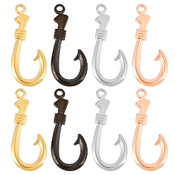Mixed Color 8Pcs 4 Colors 304 Stainless Steel Hook and S-Hook Clasps, Ion Plating (IP), Fish Hook Charms, Mixed Color, 37x15.5x2.5mm, Hole: 2.5mm