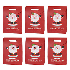 Santa Claus 6шт. печатных бумажных подарочных пакетов для рождественской вечеринки, прямоугольные сумки для покупок, красные, Дед Мороз, 19x9x27 см