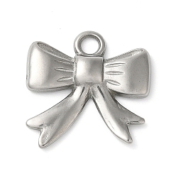 Нержавеющая Сталь Цвет Не тускнеющие 304 подвески из нержавеющей стали, очарование бантом, цвет нержавеющей стали, 17.5x18x2.5 мм, отверстие : 2.5 мм