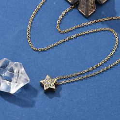 Звезда 304 ожерелья из нержавеющей стали с подвеской в виде цепочки и кристаллами из горного хрусталя для женщин, реальный 18 k позолоченный, звезда, 16.02 дюйм (40.7 см), Кулон : 9x9.5x4 мм