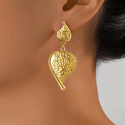 Сердце 304 из нержавеющей стали болтаться серьги, золотые, сердце, 55x23 мм