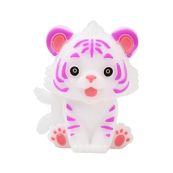 Tiger Animals Theme Silicone Beads, Focal Beads, Violet, Tiger, 29x21x15mm, Hole: 2mm