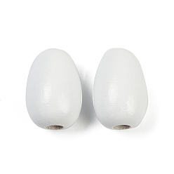 Белый Спрей окрашены деревянные европейские бусины, бусины с большим отверстием, слеза, белые, 24x16~17 мм, отверстие : 5~5.5 мм