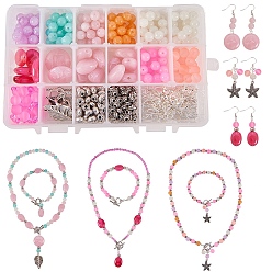 Mixed Color DIY Jewelry Set Making, Acrylic Beads, Glass Beads, Tibetan Style Spacer Beads and Pendant, Tibetan Style Alloy Rhombus Toggle Clasps, Mixed Color, 16.5x10.8x3cm