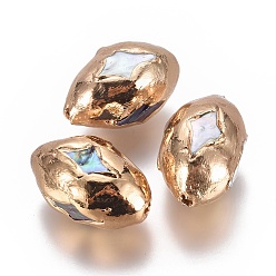 Золотой Естественный культурный жемчуг пресноводных, край позолоченный, лошадиный глаз , 28.5~29.5x17.5~19 мм, отверстие : 2.5~3 мм