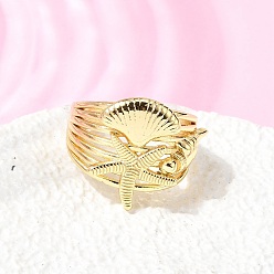 Морская звезда Латунные манжеты с открытыми кольцами, без кадмия и без свинца, долговечный, стойки покрытие, реальный 18 k позолоченный, морская звезда, 19.5 мм, внутренний диаметр: 17.8 мм