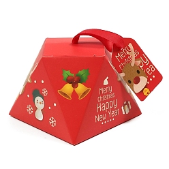 Snowman Trapezoid Paper Bakery Boxes, with Ribbon, with NO Tag, for Mini Cake Cupcake Cookie Packing, Christmas Theme, Snowman Pattern, 80x80mm