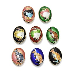 (52) Непрозрачная лаванда Бусины ручной работы перегородчатой, овал с рисунком животных, золотые, разноцветные, 18.5x13.5x6.5 мм, отверстие : 1~1.2 мм