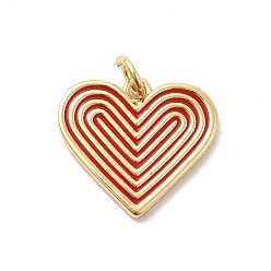 Красный Латунь эмаль подвески, сердце, с прыжковых колец, реальный 18 k позолоченный, стойки покрытие, долговечный, без кадмия и без свинца, красные, 15x17x1.5 мм, отверстие : 3.2 мм