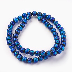 Синий Ручная серебряная фольга стеклянные бусины Lampwork, круглые, синие, 6 мм, отверстие : 0.8 мм