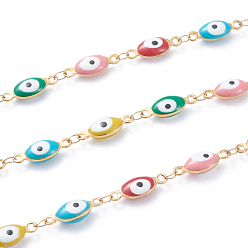 Золотой 304 цепи из нержавеющей стали ссылка, с эмалированными блестками, пайки, овальный и глазный, золотые, 4.3x11x3 мм