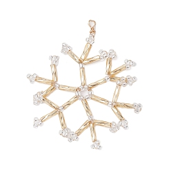 Золотистый Рождественские бусины бисерные подвески, подвески-снежинки из медной проволоки, золотые, 45x45x2 мм, отверстие : 3 мм