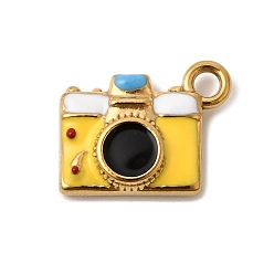 Золотистый 304 нержавеющей стальной эмали подвески, прелести камеры, ионное покрытие (ip), реальный 18 k позолоченный, золотые, 13.5x16.5x4 мм, отверстие : 2.5 мм