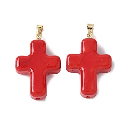 Красный Лэмпворк ручной работы с латунными подвесками, крестик, красные, 29.5x19.5x7.5 мм, отверстие : 3.5x4.5 мм