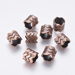 Красная Медь Сплавочные овальные бусины тибетского стиля , без кадмия, без никеля и без свинца, колонка, Красная медь, 11x10 мм, отверстие : 9 мм