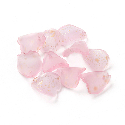 Pink Стеклянные прелести, золотой фольгой, матовые, окрашенная и подогревом, лепесток, розовые, 13x11x4 мм, отверстие : 1 мм