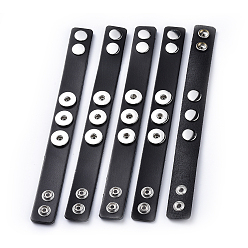 Черный Кожа кусок браслет решений, с латунной оснастки, чёрные, 235x24~26 мм, половина отверстие: 6 мм, 