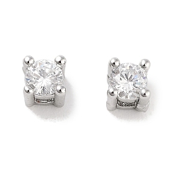 Платина Микро из латуни с одинарными прозрачными бусинами из циркония, без кадмия, без никеля и без свинца, плоско-круглые, платина, 3x3x3.5 мм, отверстие : 0.9x1.5 мм