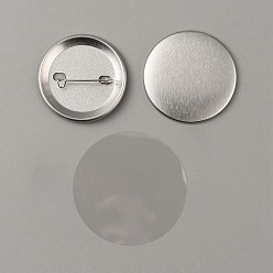 Platinum Flat Round Iron Badge Button Parts, Blank Brooch Base Settings, Platinum, 42x2.5mm