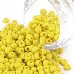 Yellow Glass Seed Beads, Opaque Colours Seed, Small Craft Beads for DIY Jewelry Making, Round, Yellow, 4mm, Hole:1.5mm, about 4500pcs/pound