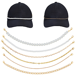 Золотой 8шт. железо и 304 нержавеющая сталь и стеклянные жемчужины и латунные цепи цепи для бейсболок, Сплав с застежками когтя омара, золотые, 290 мм, 6 шт / комплект