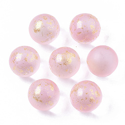 Pink Прозрачные бусины из матового стекла, окрашенные распылением, с золотой фольгой, нет отверстий / незавершенного, круглые, розовые, 12 мм