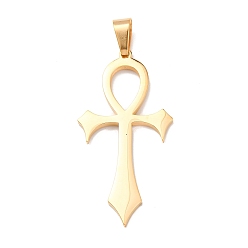 Золотой 304 подвески из нержавеющей стали, Анк крест, вакуумное покрытие pvd, золотые, 49x24.5x2.5 мм, отверстие : 8x4 мм