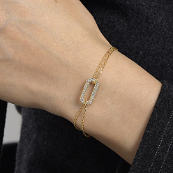 Золотой Латунные кабельные цепи браслеты, прямоугольные браслеты с подвесками для женщин, с кубического циркония, золотые, внутренний диаметр: 6-1/8 дюйм (15.5 см)