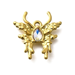 Хрусталь AB 304 подвески из нержавеющей стали, со стразами, реальный 18 k позолоченный, ионное покрытие (ip), бабочка, хрусталь AB, 24x23x4 мм, отверстие : 2 мм