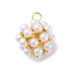 Настоящее золото 18K Латунные подвески, кубические прелести, с ABS имитации жемчуга, стойки покрытие, долговечный, без свинца и без кадмия, реальный 18 k позолоченный, 16.5x11x11.5 мм, отверстие : 2.5x2 мм