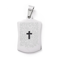 Stainless Steel Color 304 Stainless Steel Enamel Pendants, Rectangle with Cross & Word, Stainless Steel Color, 33.5x20.5x1.5mm, Hole: 4.5x9mm