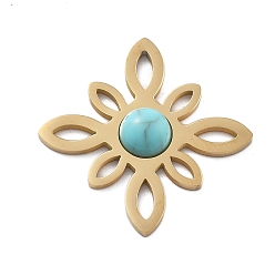 Настоящее золото 18K Синтетические бирюзовые подвески, прелести троичного узла, с 304 установками из нержавеющей стали, реальный 18 k позолоченный, 20x20x3 мм, отверстие : 1x3~3.5 мм