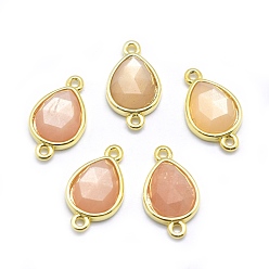 Солнечный Камень Соединители звеньев естественного солнечного камня, с фурнитурой латунной золотого тона, слеза, граненые, 17.5x9.5x5 мм, отверстие : 1.2 мм