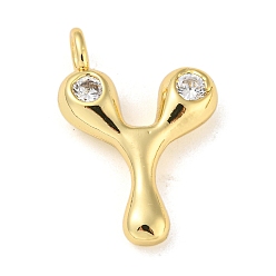 Letter Y Стойка металлическая латунная микропрофилированная кубическая циркония подвески, без кадмия и без свинца, долговечный, реальный 18 k позолоченный, Письмо Y, 24x16.5x5 мм, отверстие : 3 мм