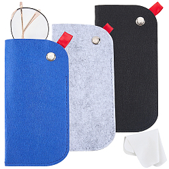 Mixed Color 3Pcs 3 Colors Rectangle Felt Eyeglass Case, with 3Pcs Suede Fiber Glasses Cleaning Cloth, Mixed Color, 179x89x7.5mm