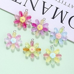 (52) Непрозрачная лаванда Прозрачные смоляные подвески, цветок, с железной платиной петлей, градиент цвета, разноцветные, 27.5~28.5x25x7~7.5 мм, отверстие : 2 мм