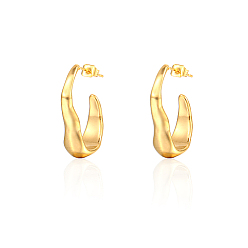 Real 18K Gold Plated 304 Stainless Steel Twist Oval Stud Earrings, Half Hoop Earrings, Real 18K Gold Plated, 27x8mm