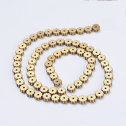 Golden Plated Electroplate Non-magnetic Synthetic Hematite Beads Strands, Flower, Golden Plated, 6x2mm, Hole: 1mm, about 66pcs/strand, 15.9 inch(40.5cm)