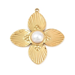 Настоящее золото 18K 304 подвески из нержавеющей стали и АБС-пластика с имитацией жемчуга, , ионное покрытие (ip), реальный 18 k позолоченный, 37.5x35x6 мм, отверстие : 1.6 мм