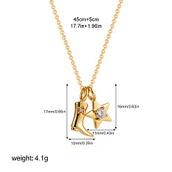 Золотой 304 Подвеска из нержавеющей стали в виде ковбойского сапога и звезды, украшенная микропаве из прозрачного кубического циркония., золотые, 17.72 дюйм (45 см), кулон: 17x10 мм & 11x16 мм