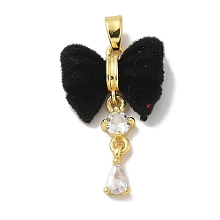 Черный Настоящие 18k позолоченные латунные подвески для стойки, cmолой, долговечный, без свинца и без кадмия, бантом, разноцветные, чёрные, 26x16.5x5 мм, отверстие : 4x2.5 мм