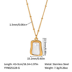 Golden Imitation Pearl 304 Stainless Steel Rectangle Pendant Necklaces for Women, White, Golden, 16.14 inch(41cm)