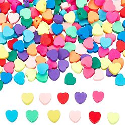 Mixed Color 5 Strands Handmade Polymer Clay Beads Strands, Heart, Mixed Color, 9.5~10x10~10.5x4~5.5mm, Hole: 1.2~1.5mm, about 40pcs/strand, 14.9 inch, 5 strands/box
