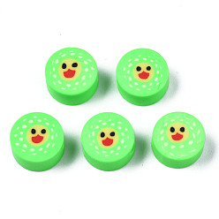 Frühlingsgrün Manuell Polymer Ton Perlen, für DIY Schmuck Bastelbedarf, Flach runde mit ente, Frühlingsgrün, 8.5~9.5x4~5 mm, Bohrung: 1.6 mm