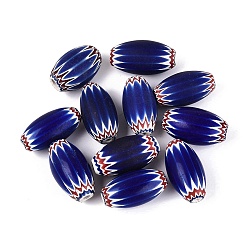 Azul Oscuro Cuentas de barril de vidrio millefiori hechas a mano, cuentas de chevrón, azul oscuro, 29~36x18~25 mm, agujero: 2~8 mm