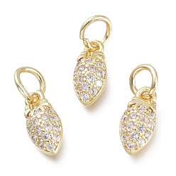 Golden Messing micro pave klare zirkonia anhänger, mit Ringe springen, Erdbeere, golden, 10x5x3 mm, Bohrung: 3.5 mm